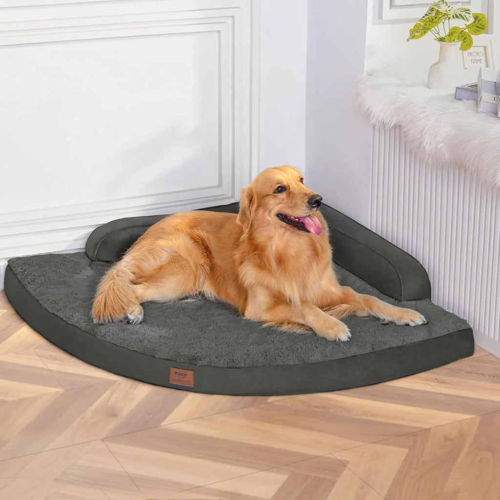 Large Dog Bed - Orthopedic Egg-Crate Memory Foam Dog Beds with Removable Washable Cover, Waterproof Pet Beds with Non-Slip Bottom(Dark Grey)