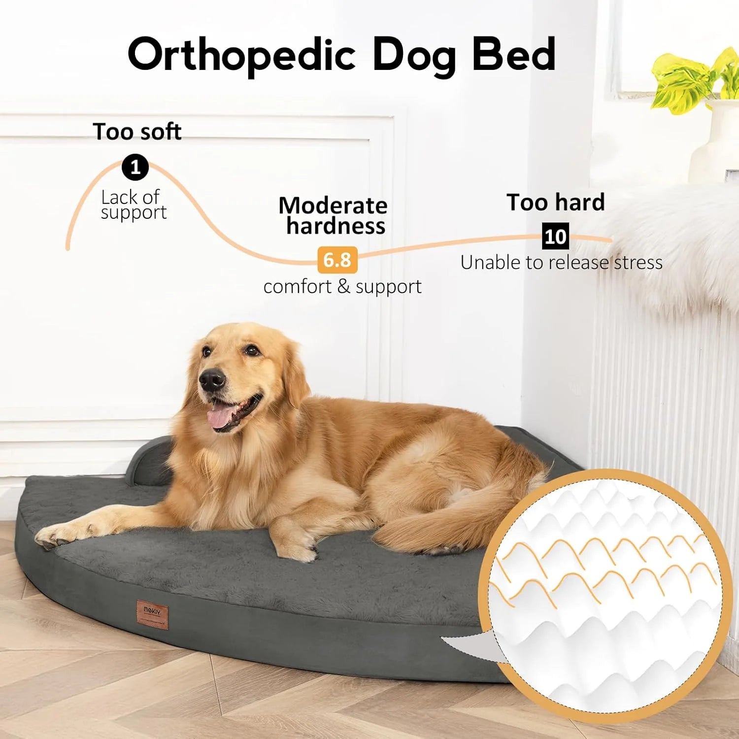 Large Dog Bed - Orthopedic Egg-Crate Memory Foam Dog Beds with Removable Washable Cover, Waterproof Pet Beds with Non-Slip Bottom(Dark Grey)