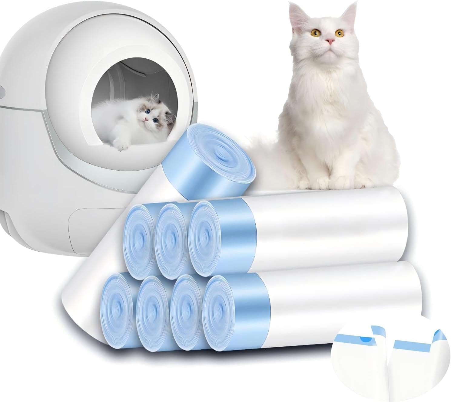 200 Count Self-Cleaning Cat Litter Box Garbage Bag, 66 X 29 Cm Cat Litter Bags with Drawstring, Cat Litter Waste Replacement Bags (200 Counts/10 Rolls)