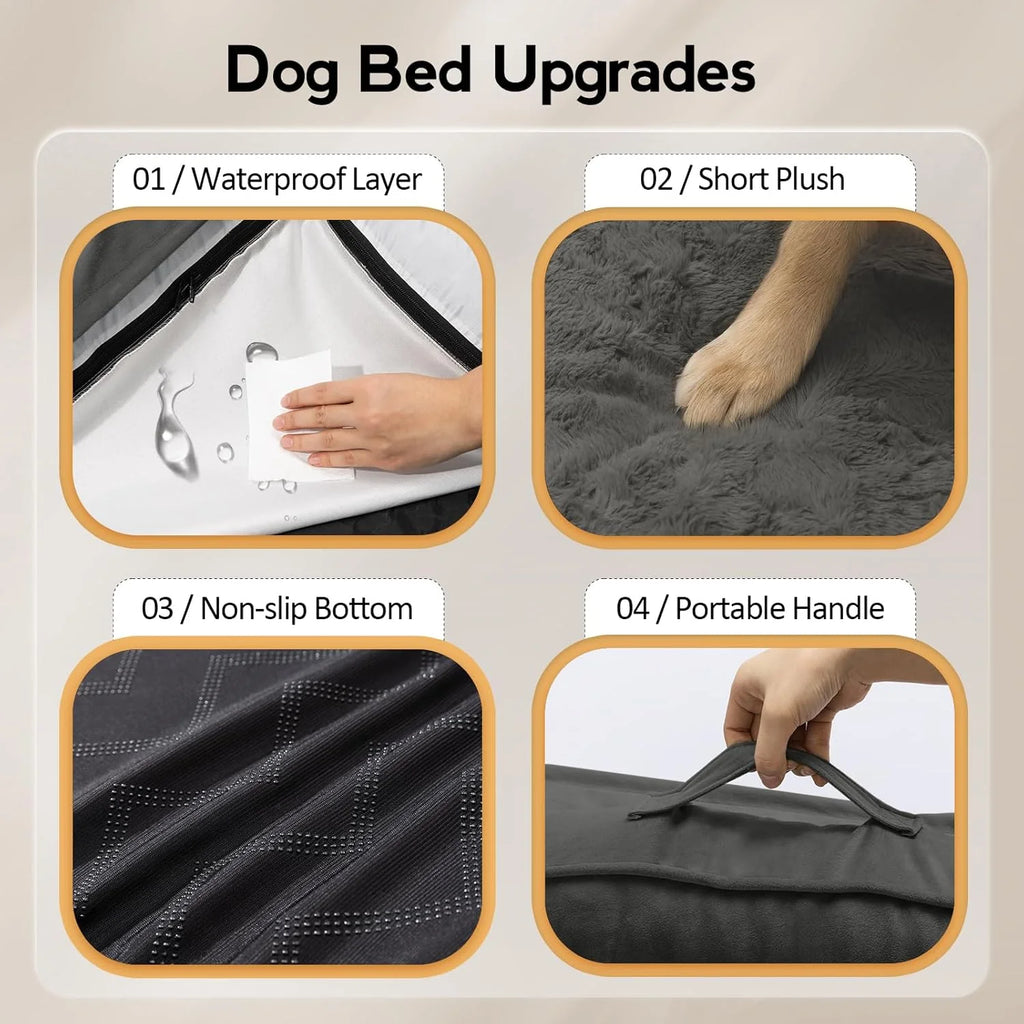 Large Dog Bed - Orthopedic Egg-Crate Memory Foam Dog Beds with Removable Washable Cover, Waterproof Pet Beds with Non-Slip Bottom(Dark Grey)