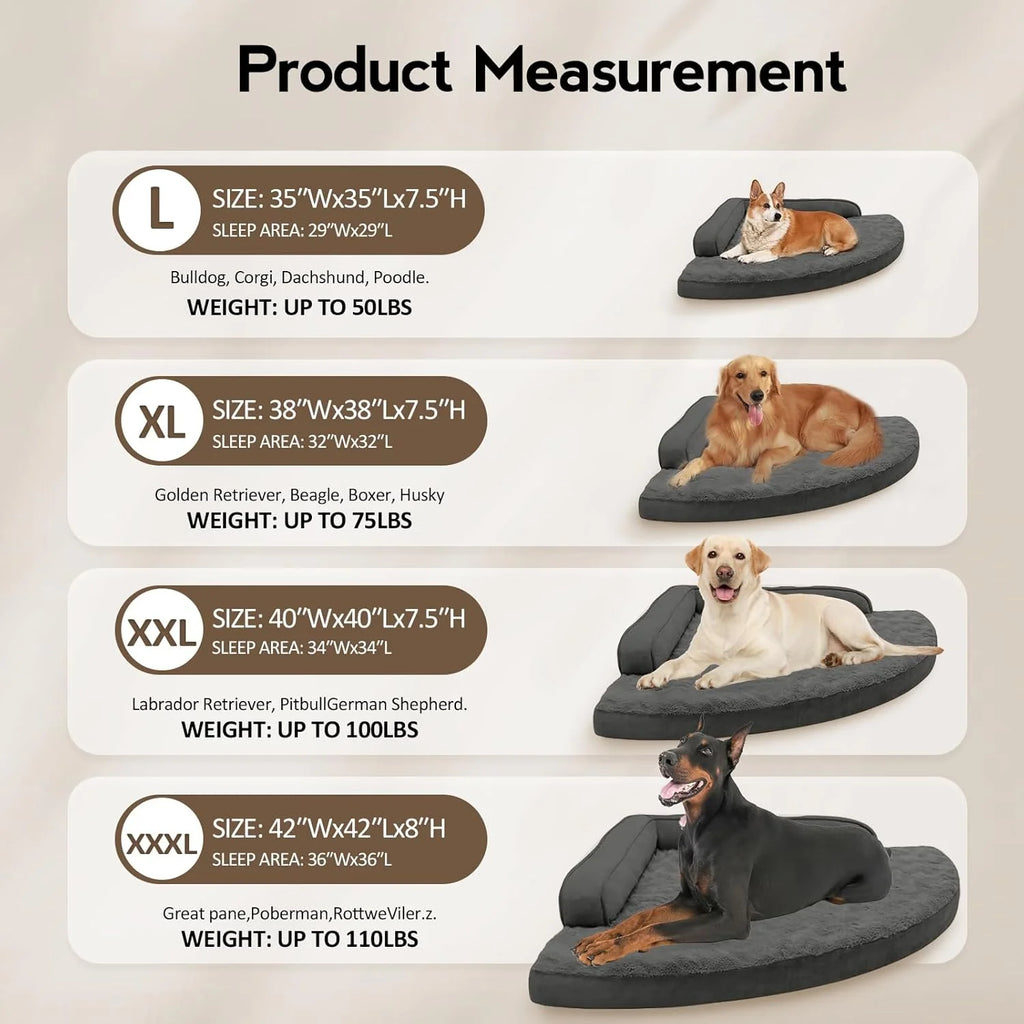 Large Dog Bed - Orthopedic Egg-Crate Memory Foam Dog Beds with Removable Washable Cover, Waterproof Pet Beds with Non-Slip Bottom(Dark Grey)
