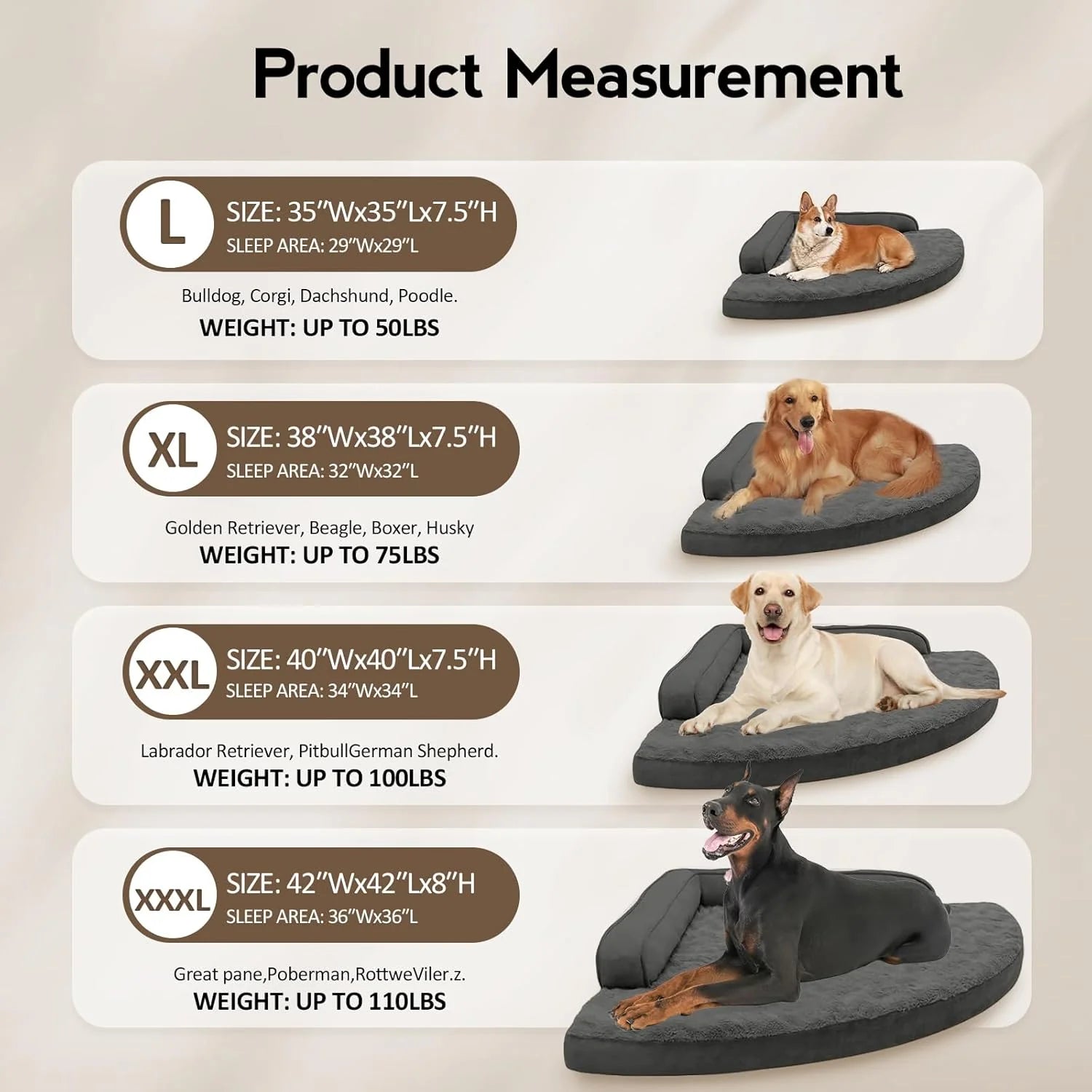 Large Dog Bed - Orthopedic Egg-Crate Memory Foam Dog Beds with Removable Washable Cover, Waterproof Pet Beds with Non-Slip Bottom(Dark Grey)