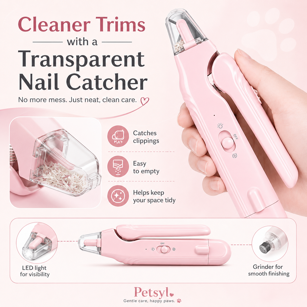 Petsyl™ 2-in-1 Dog Nail Grinder & Trimmer — Quiet, Rechargeable Electric Nail File