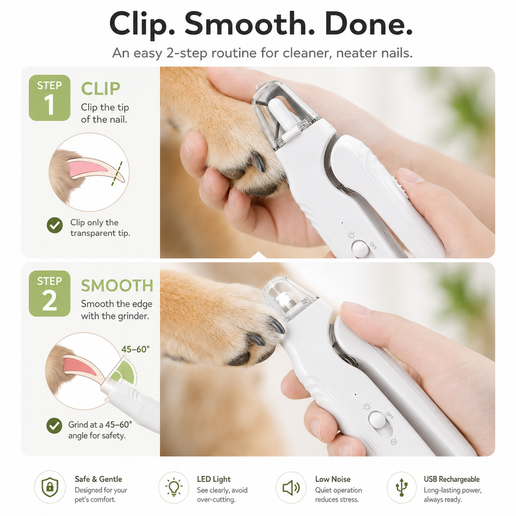 Petsyl™ 2-in-1 Dog Nail Grinder & Trimmer — Quiet, Rechargeable Electric Nail File