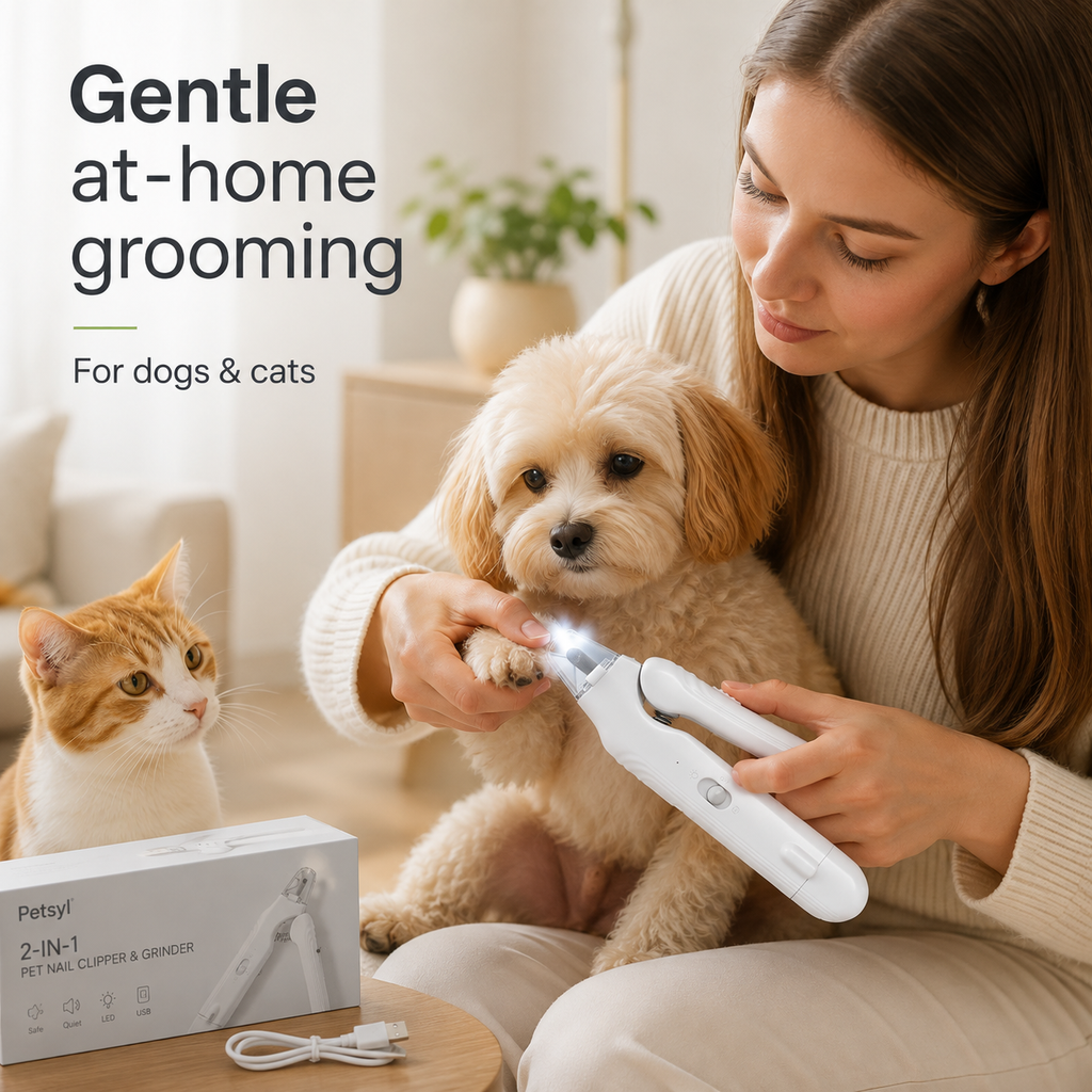 Petsyl™ 2-in-1 Dog Nail Grinder & Trimmer — Quiet, Rechargeable Electric Nail File