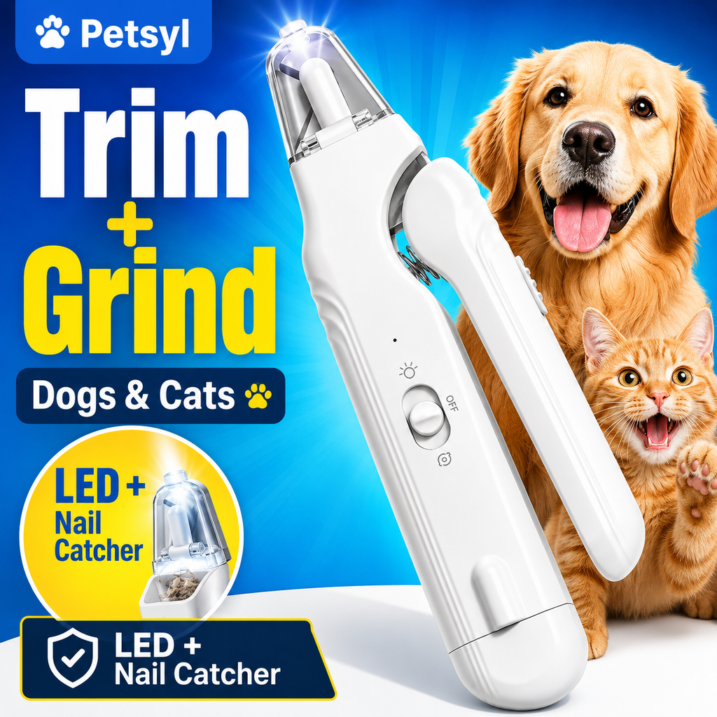Petsyl™ 2-in-1 Dog Nail Grinder & Trimmer — Quiet, Rechargeable Electric Nail File
