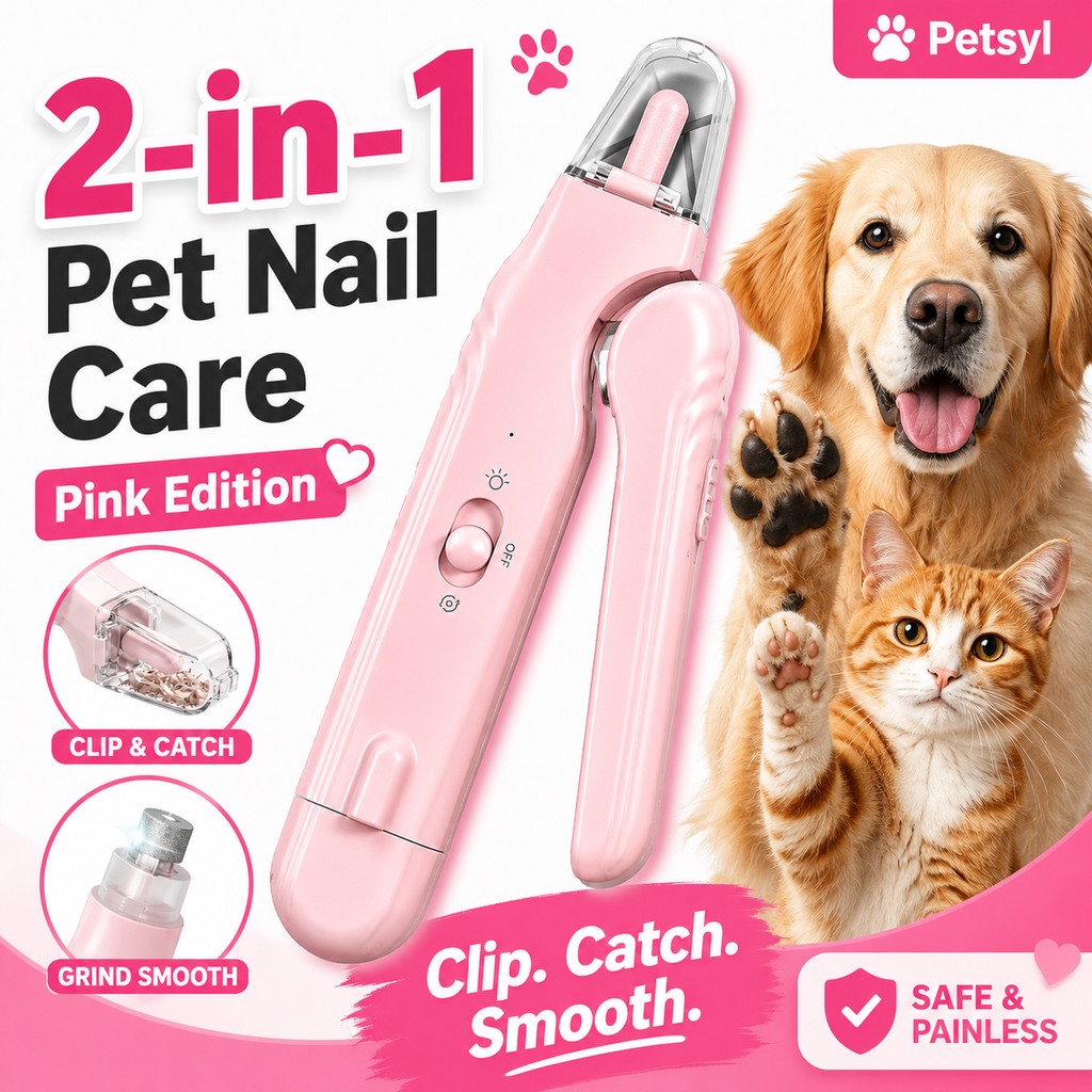 Petsyl™ 2-in-1 Dog Nail Grinder & Trimmer — Quiet, Rechargeable Electric Nail File