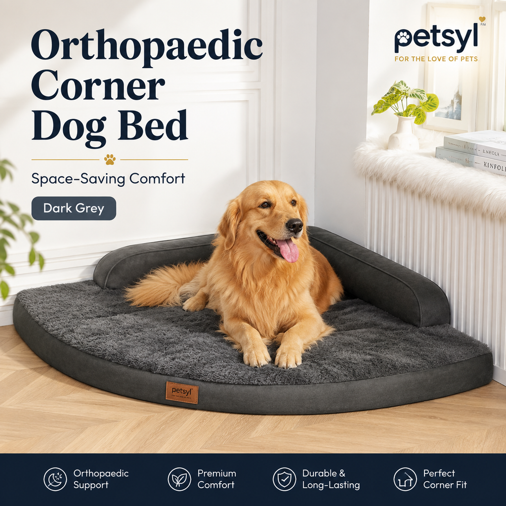 Petsyl™ Orthopedic Memory Foam Dog Bed (Dark Grey) — Waterproof, Washable Cover, Non-Slip