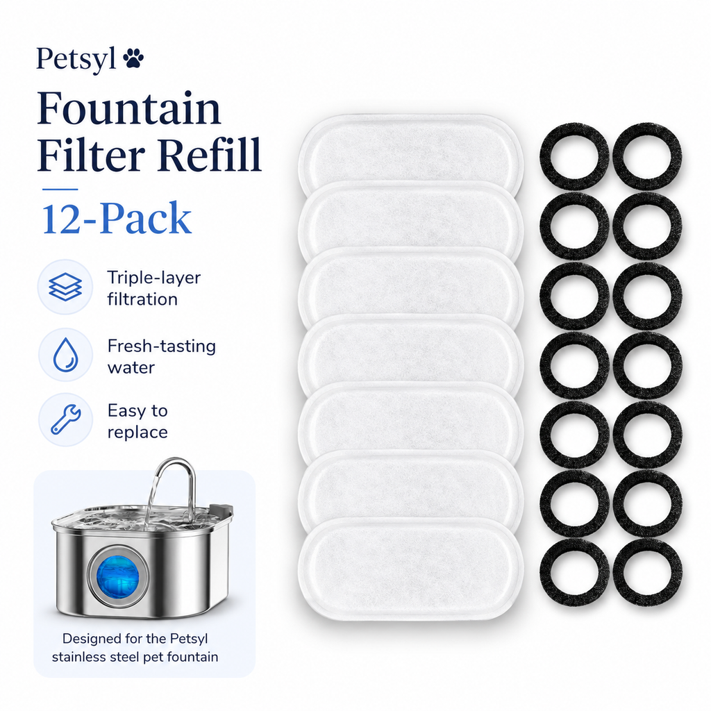 Petsyl™ Replacement Water Fountain Filters — Multi-Stage, Fits 3.2L Sensor Fountain