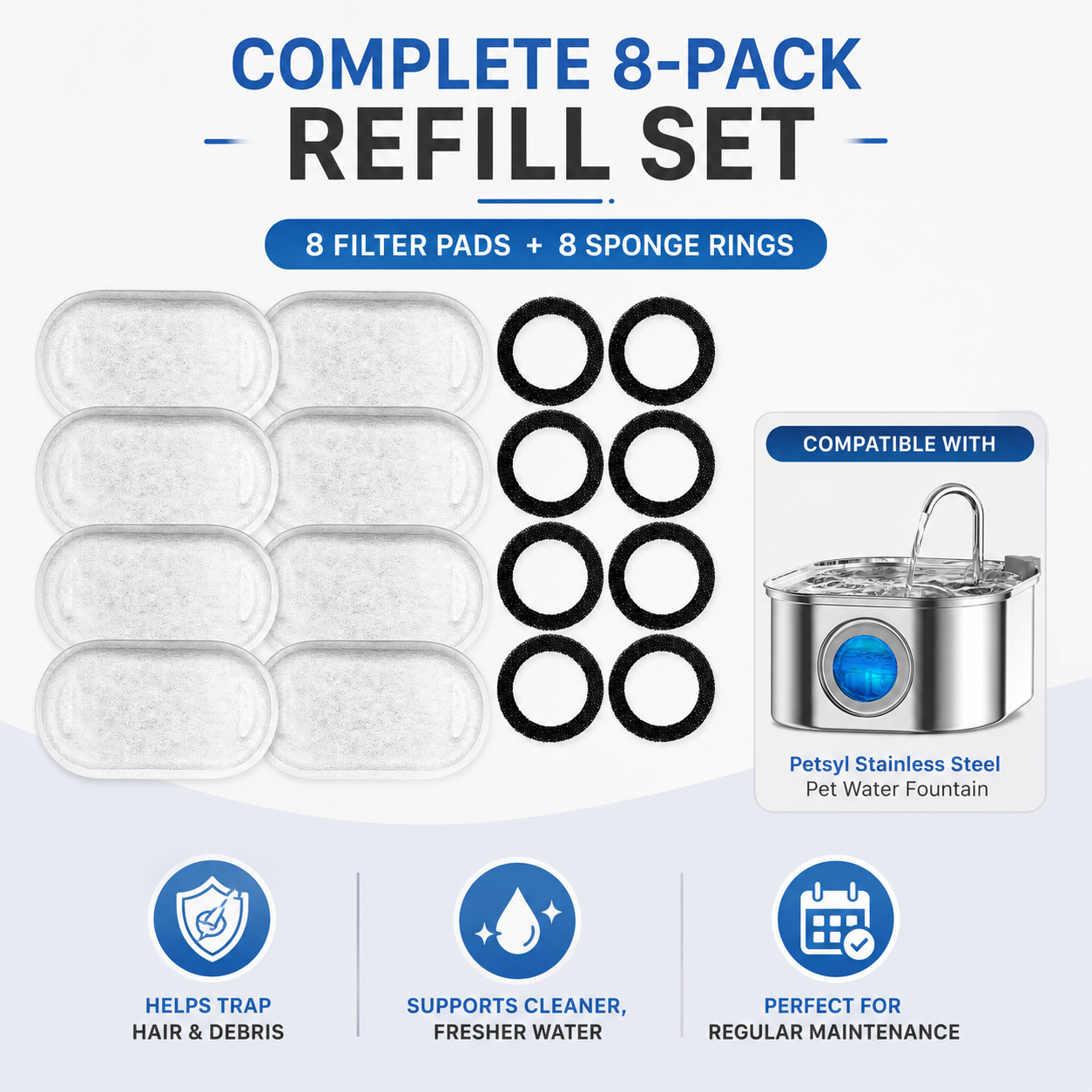 Petsyl™ Replacement Water Fountain Filters — Multi-Stage, Fits 3.2L Sensor Fountain