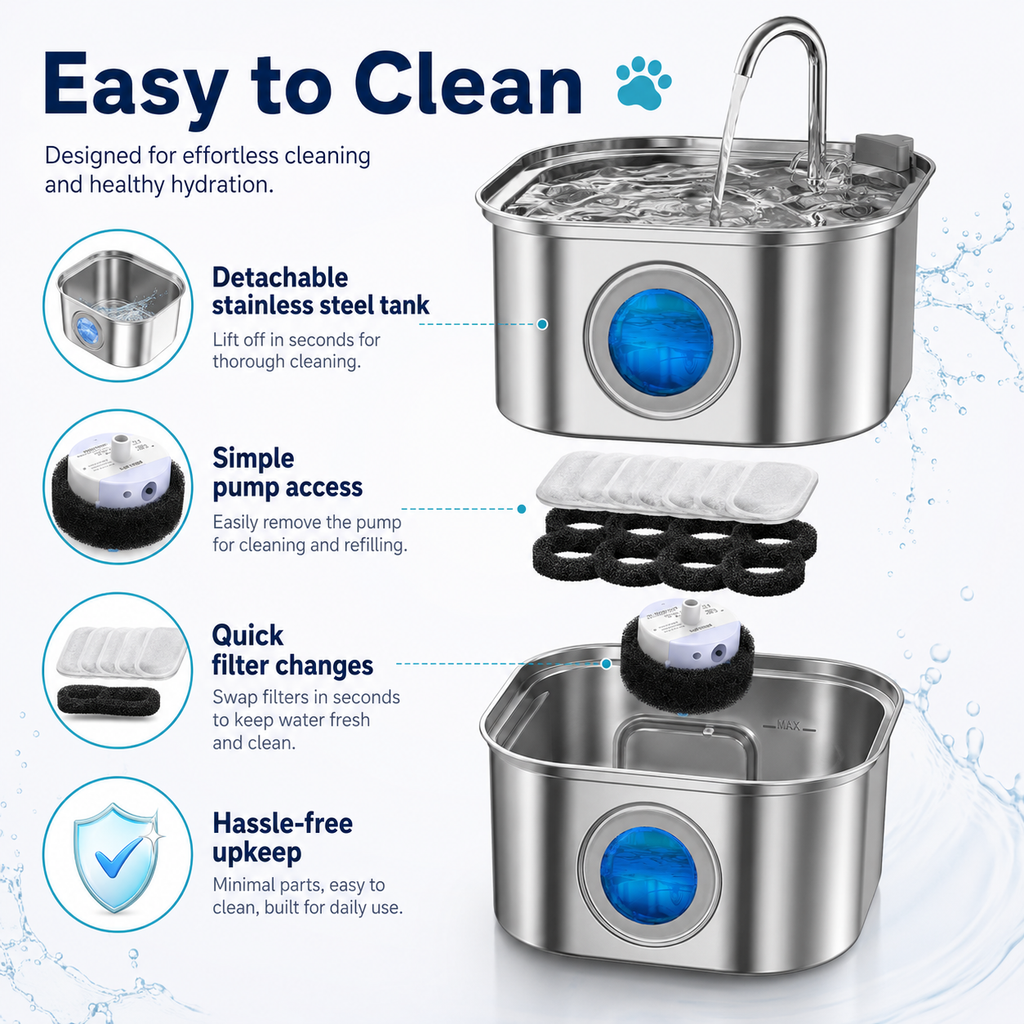 Petsyl™ Sensor Pet Water Fountain — 3.2L Stainless Steel, Ultra-Quiet, Auto-Filter