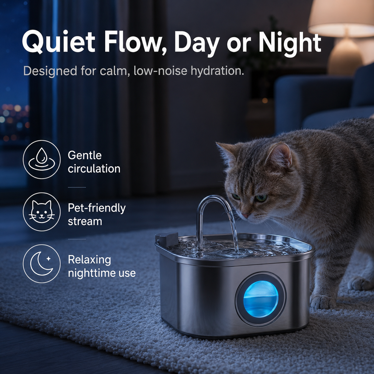 Petsyl™ Sensor Pet Water Fountain — 3.2L Stainless Steel, Ultra-Quiet, Auto-Filter