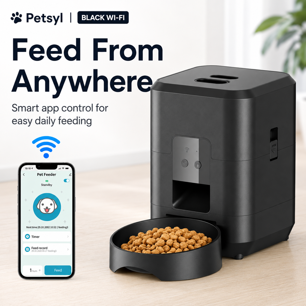 Petsyl™ Smart Automatic Pet Feeder — Timed Portions for Dogs & Cats (Wi-Fi Option)