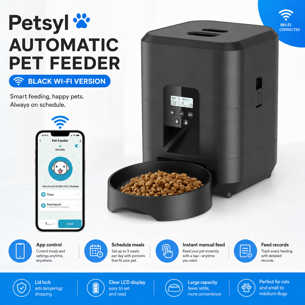 Petsyl™ Smart Automatic Pet Feeder — Timed Portions for Dogs & Cats (Wi-Fi Option)