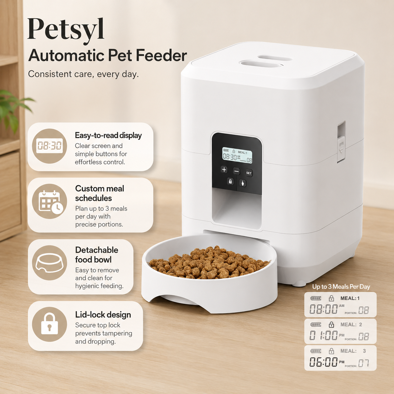 Petsyl™ Smart Automatic Pet Feeder — Timed Portions for Dogs & Cats (Wi-Fi Option)