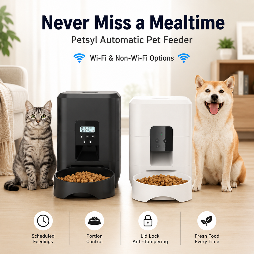 Petsyl™ Smart Automatic Pet Feeder — Timed Portions for Dogs & Cats (Wi-Fi Option)