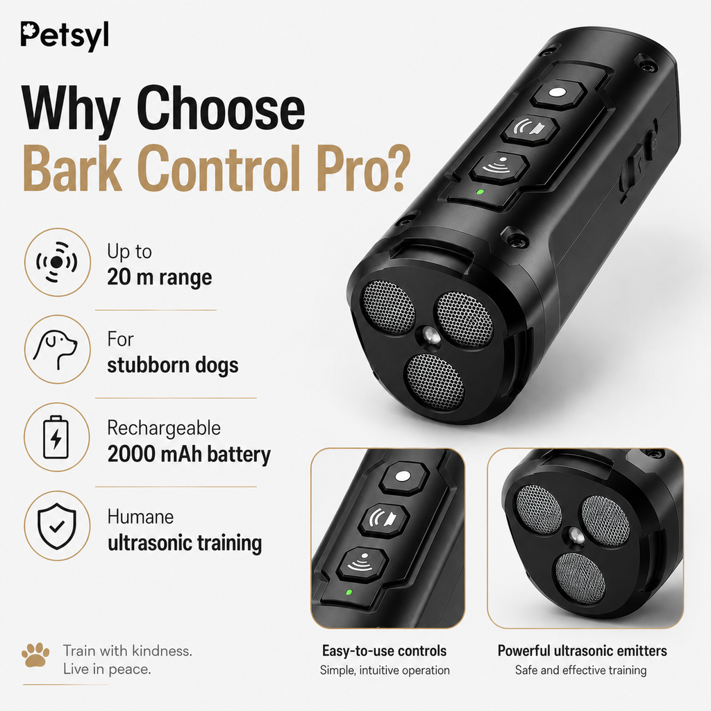 Petsyl™ Humane Ultrasonic Anti-Bark & Training Device — No-Shock, Rechargeable