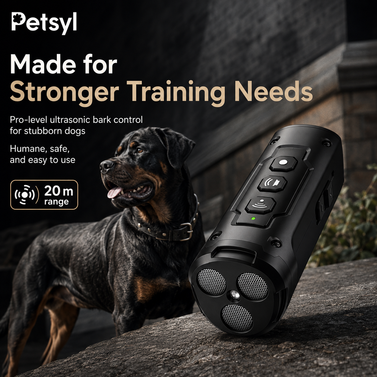 Petsyl™ Humane Ultrasonic Anti-Bark & Training Device — No-Shock, Rechargeable