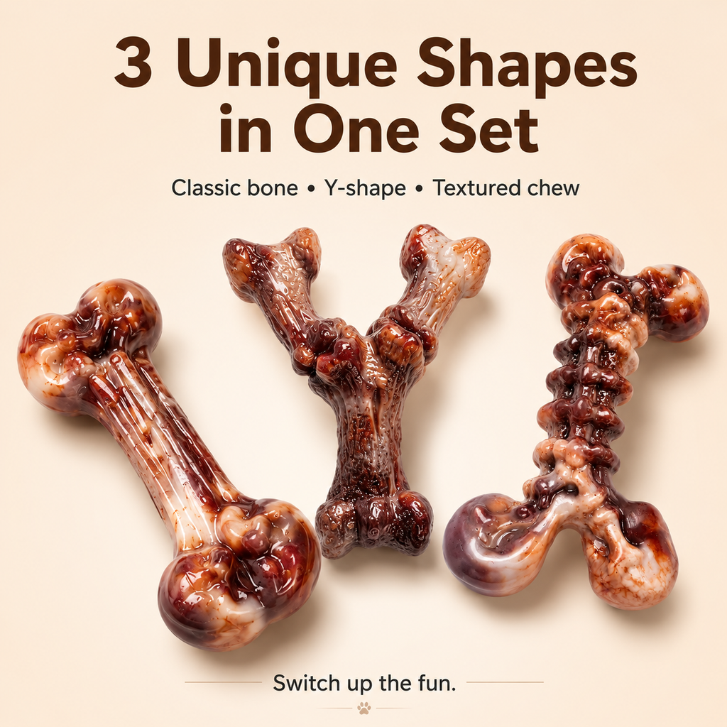 Petsyl™ Indestructible Dog Chew Toys — 3-Pack Tough Bones for Aggressive Chewers (Bacon Scented)