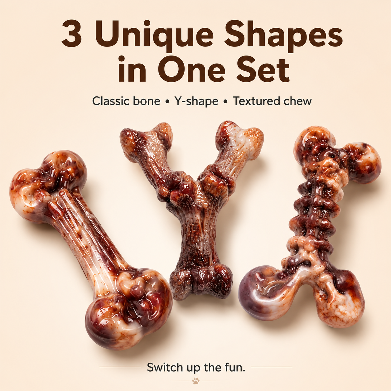 Petsyl™ Indestructible Dog Chew Toys — 3-Pack Tough Bones for Aggressive Chewers (Bacon Scented)