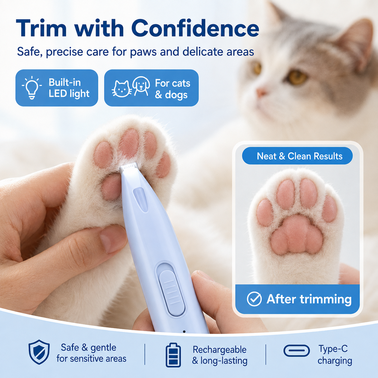 Petsyl™ Precision Pet Grooming Trimmer — Quiet Cordless Clippers for Paws, Face & Sensitive Areas