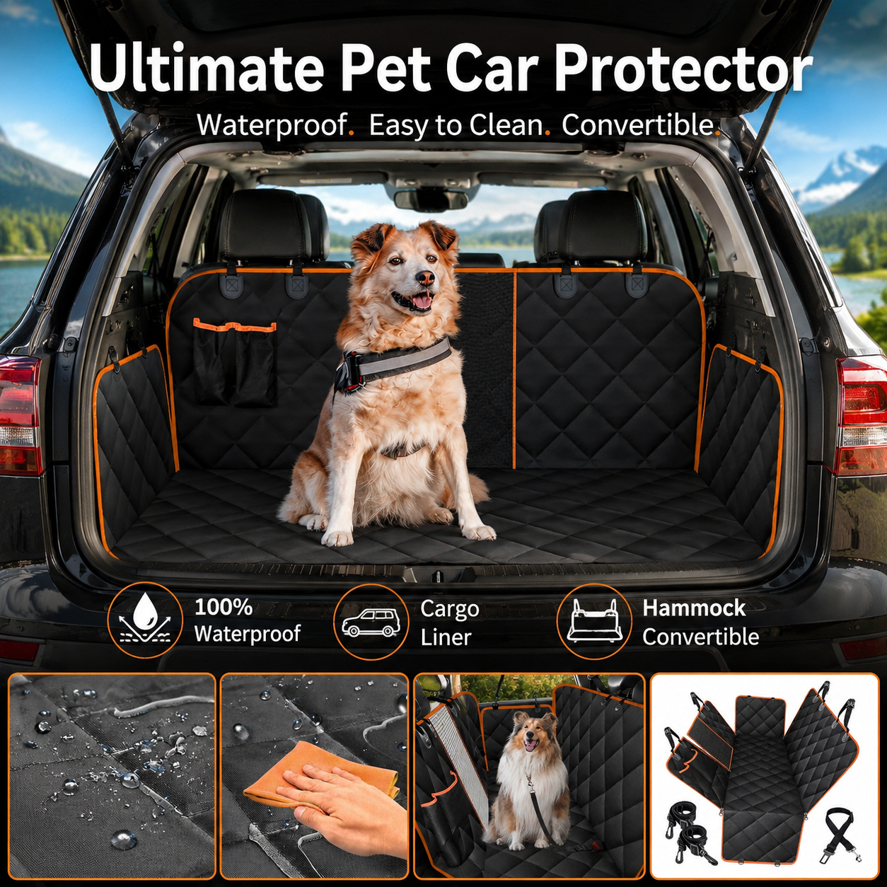 Petsyl™ Waterproof Dog Car Seat Cover & Hammock — Mesh Window, Fits Cars & SUVs