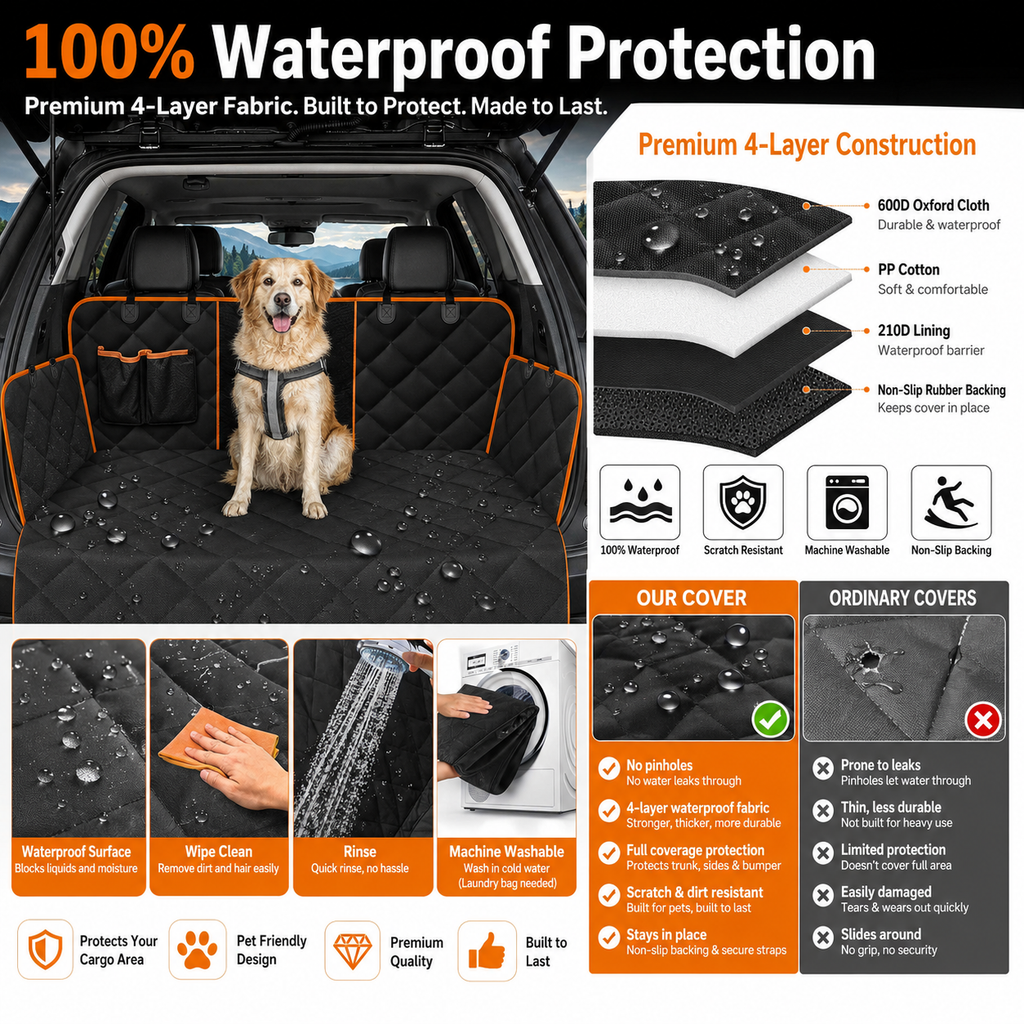 Petsyl™ Waterproof Dog Car Seat Cover & Hammock — Mesh Window, Fits Cars & SUVs