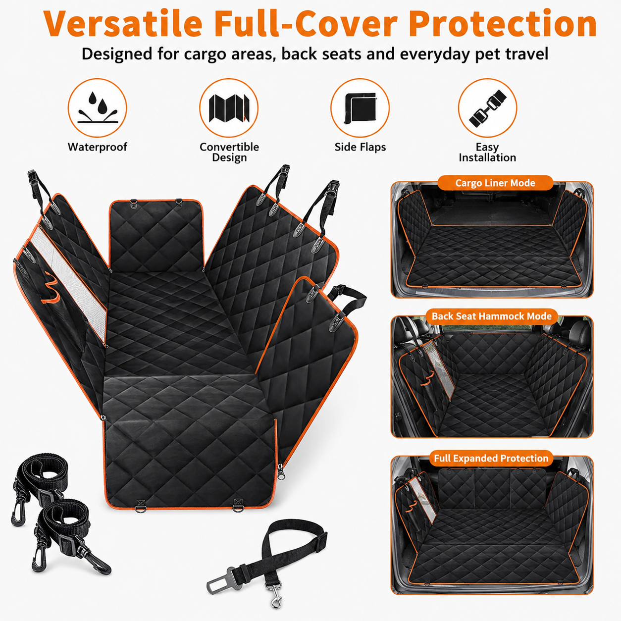 Petsyl™ Waterproof Dog Car Seat Cover & Hammock — Mesh Window, Fits Cars & SUVs