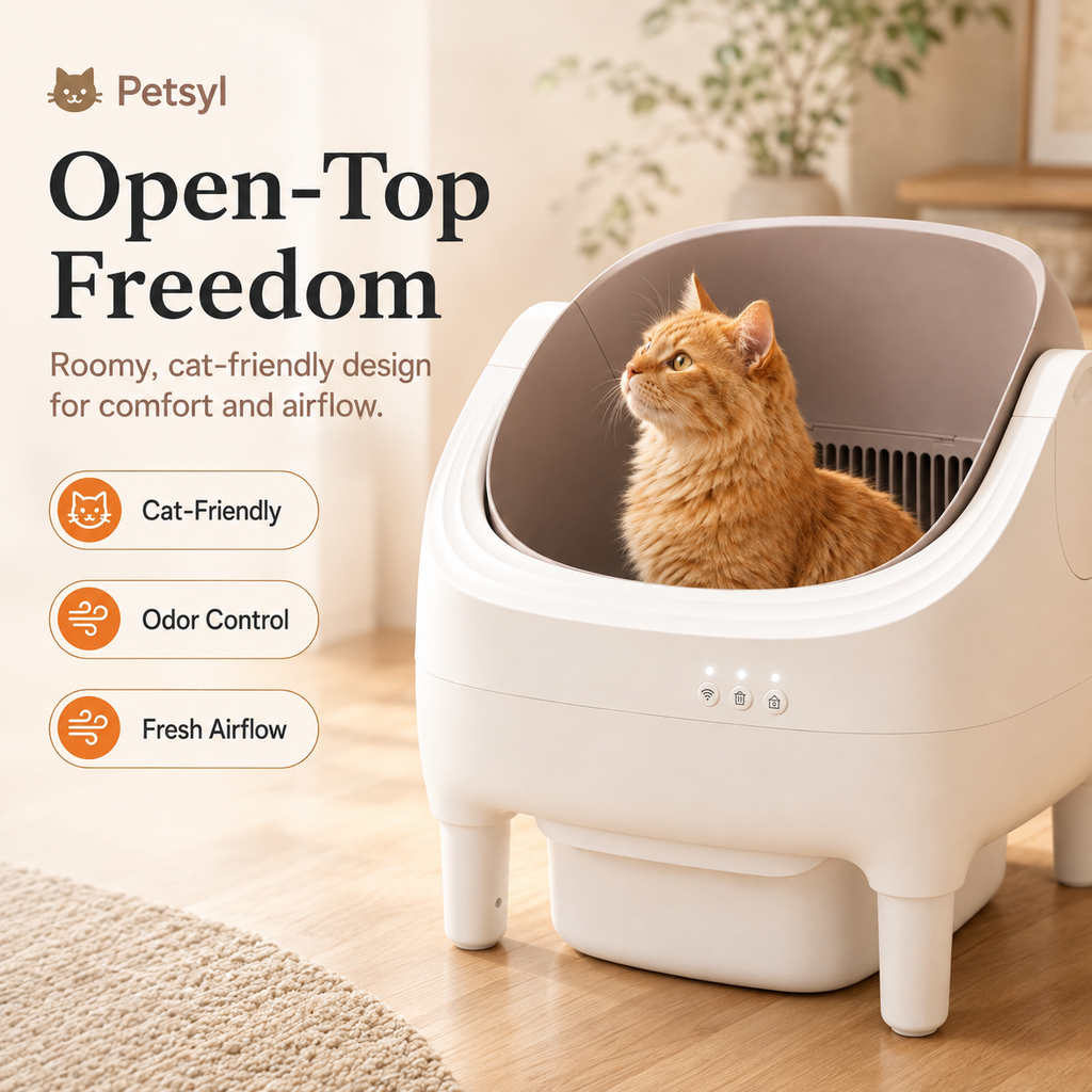 Petsyl™ Self-Cleaning Cat Litter Box — App-Controlled, Open-Top, 10.5L (Multi-Cat)
