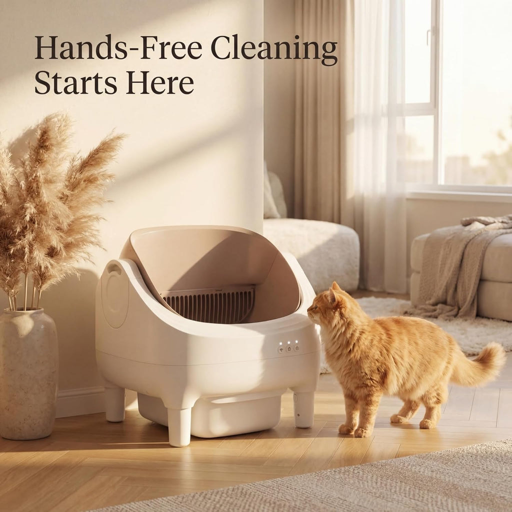 Self Cleaning Litter Box, Open Top Design Automatic Cat Litter Box for Multiple Cats with App Control, Safety Protection, 10.5L Large Waste Bin, Includes Trash Bags and Litter Mat