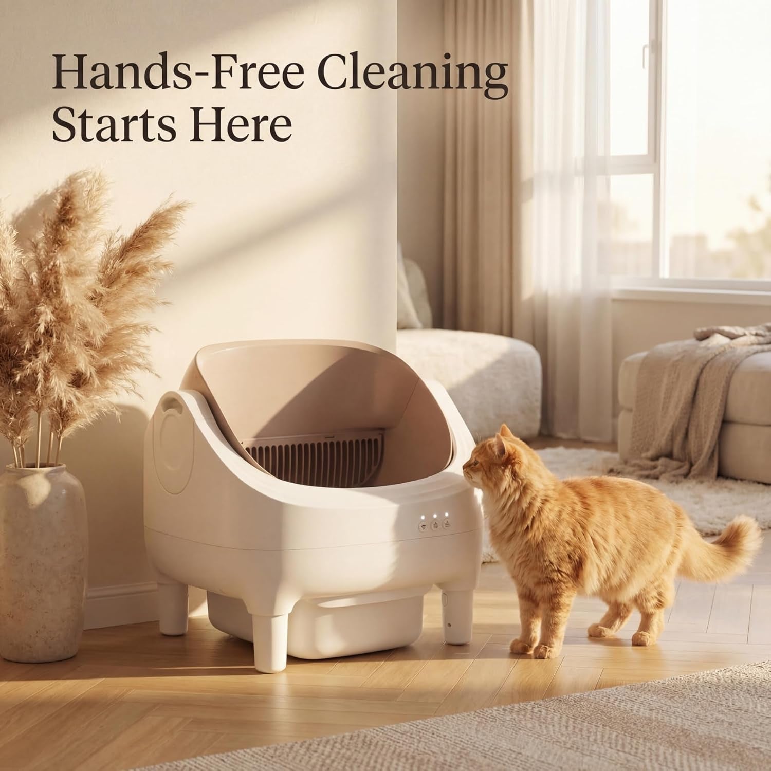Self Cleaning Litter Box, Open Top Design Automatic Cat Litter Box for Multiple Cats with App Control, Safety Protection, 10.5L Large Waste Bin, Includes Trash Bags and Litter Mat