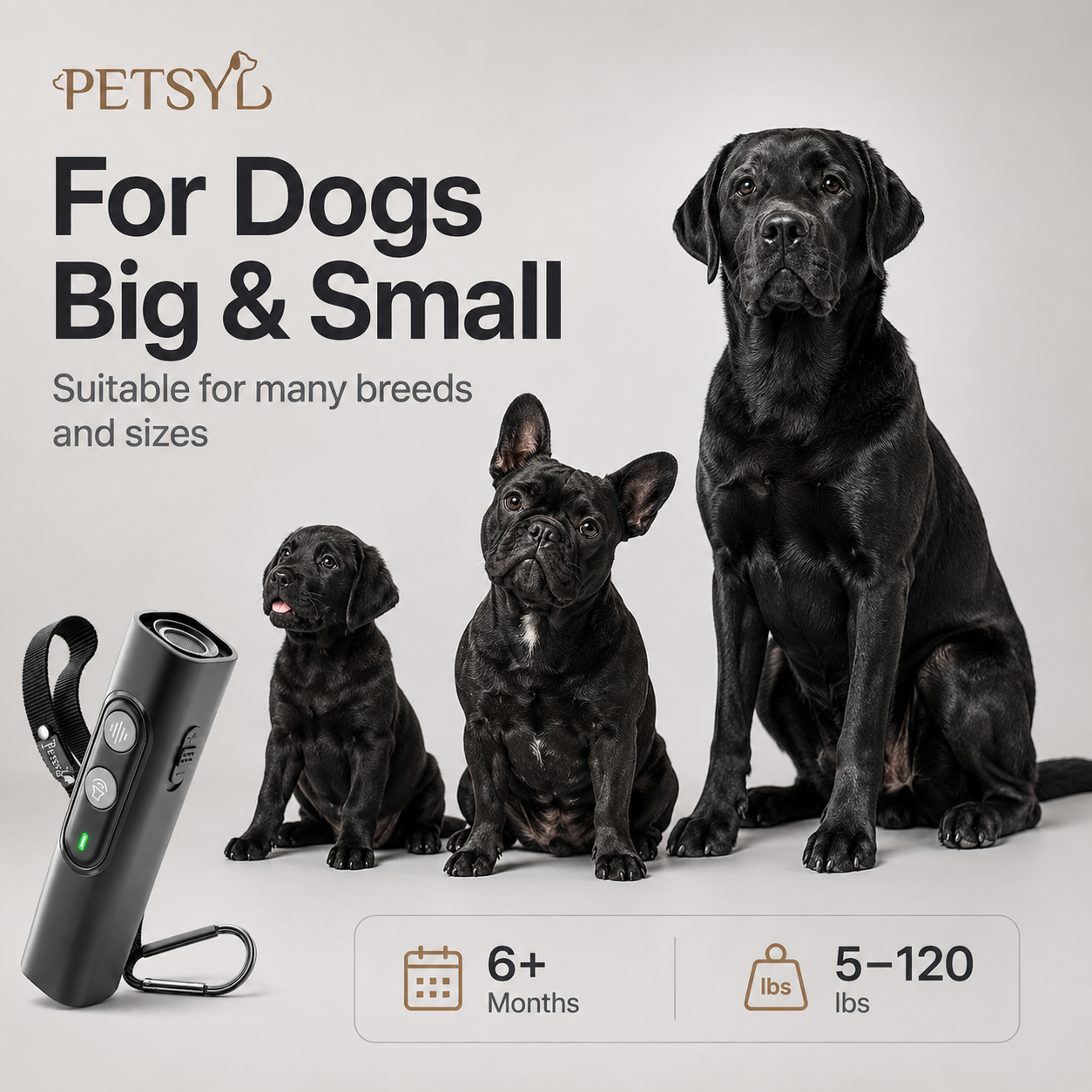 Petsyl™ Humane Ultrasonic Anti-Bark & Training Device — No-Shock, Rechargeable