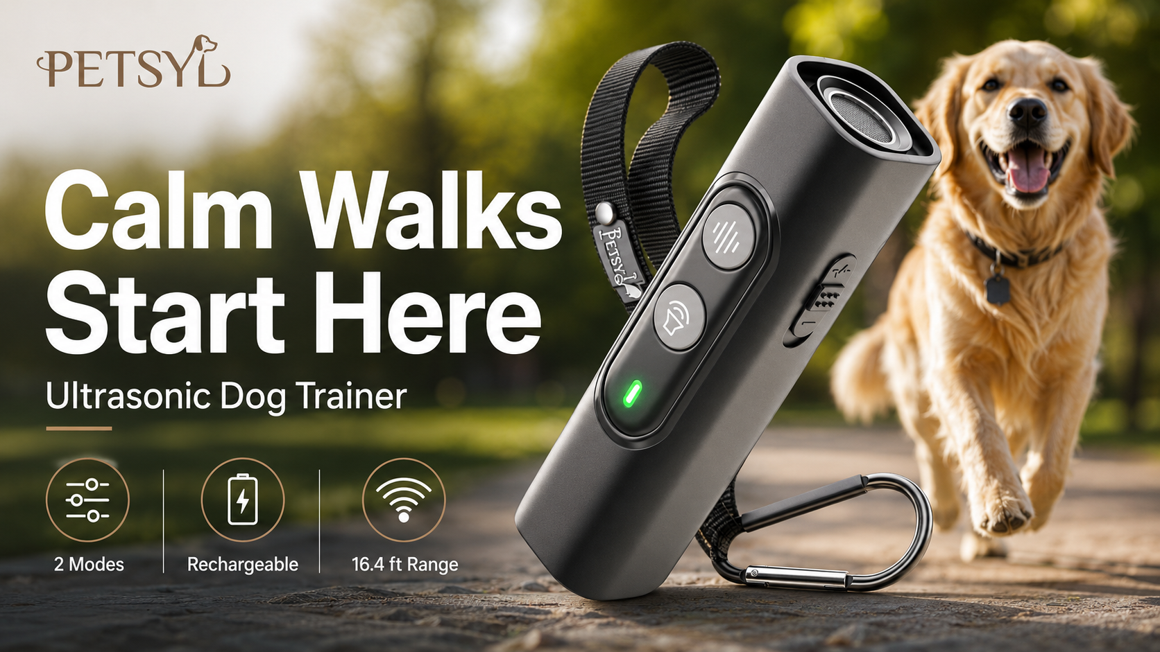 Petsyl™ Humane Ultrasonic Anti-Bark & Training Device — No-Shock, Rechargeable