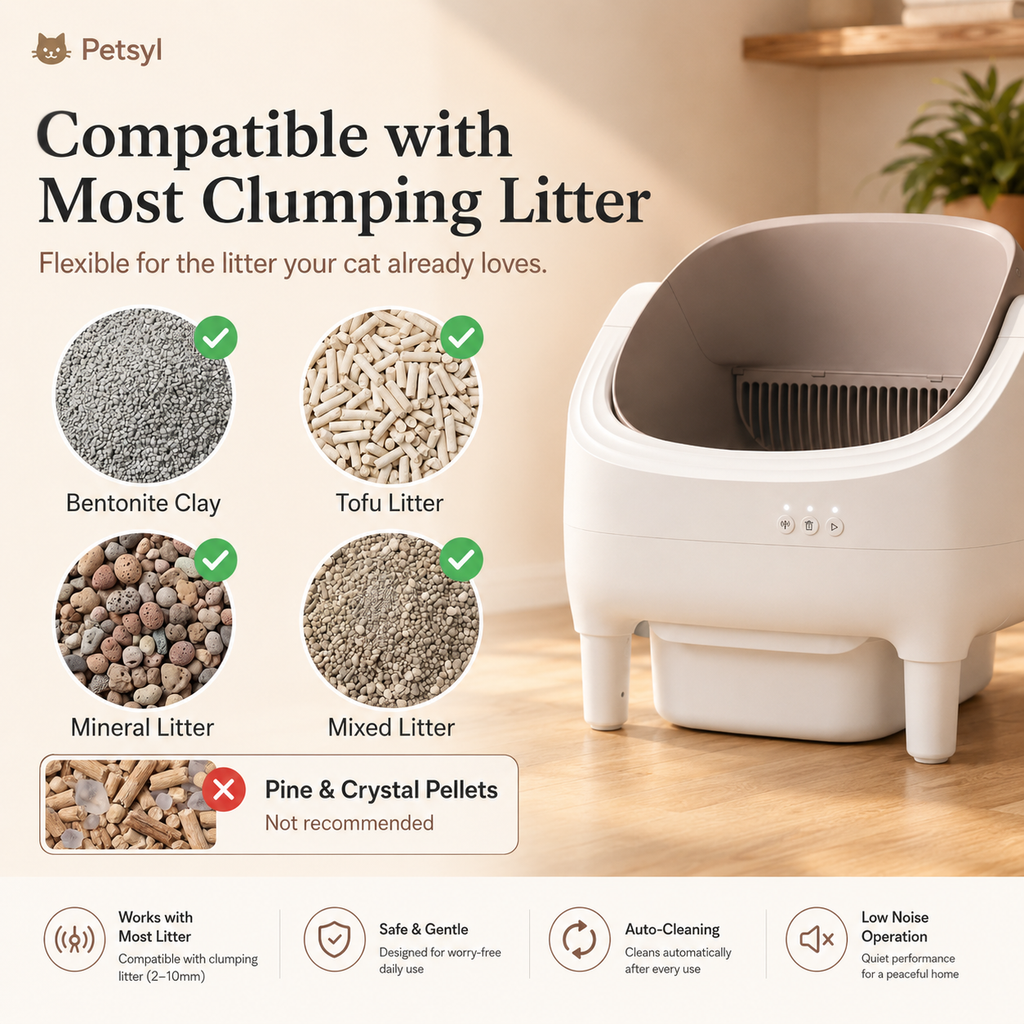 Petsyl™ Self-Cleaning Cat Litter Box — App-Controlled, Open-Top, 10.5L (Multi-Cat)