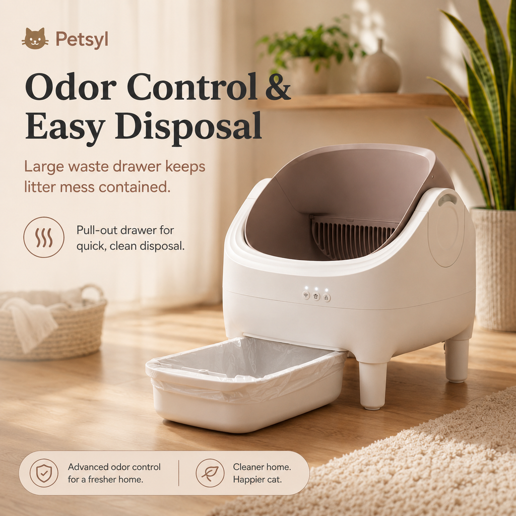 Petsyl™ Self-Cleaning Cat Litter Box — App-Controlled, Open-Top, 10.5L (Multi-Cat)