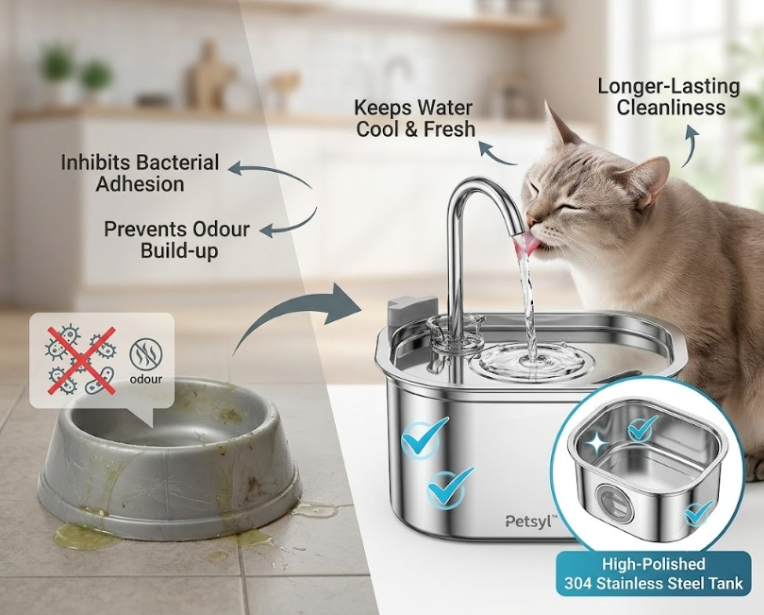 Petsyl™ Sensor Pet Water Fountain — 3.2L Stainless Steel, Ultra-Quiet, Auto-Filter